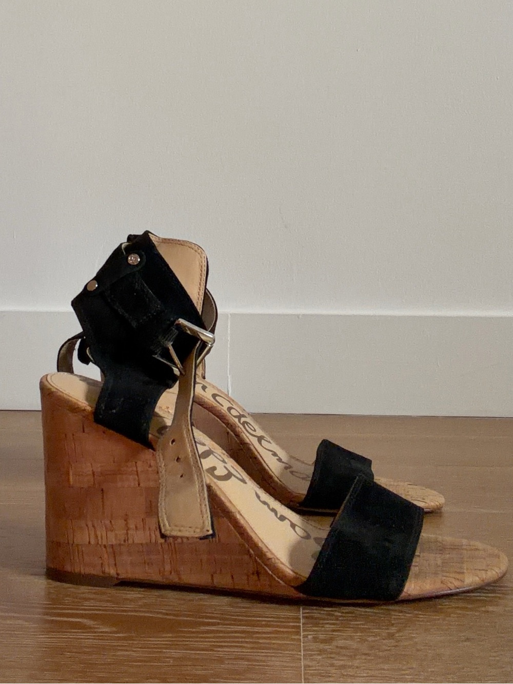 Sam Edelman Black Cork Wedge Sandals gently worn